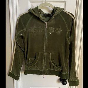 Y2K Vintage BCBG Maxazria Velour Olive Sweat Hoodie Logo JacketSz M